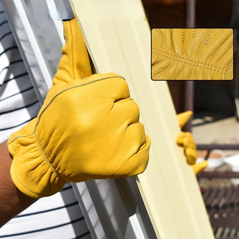 Guantes de trabajo para hombre, manoplas de cuero resistentes a la