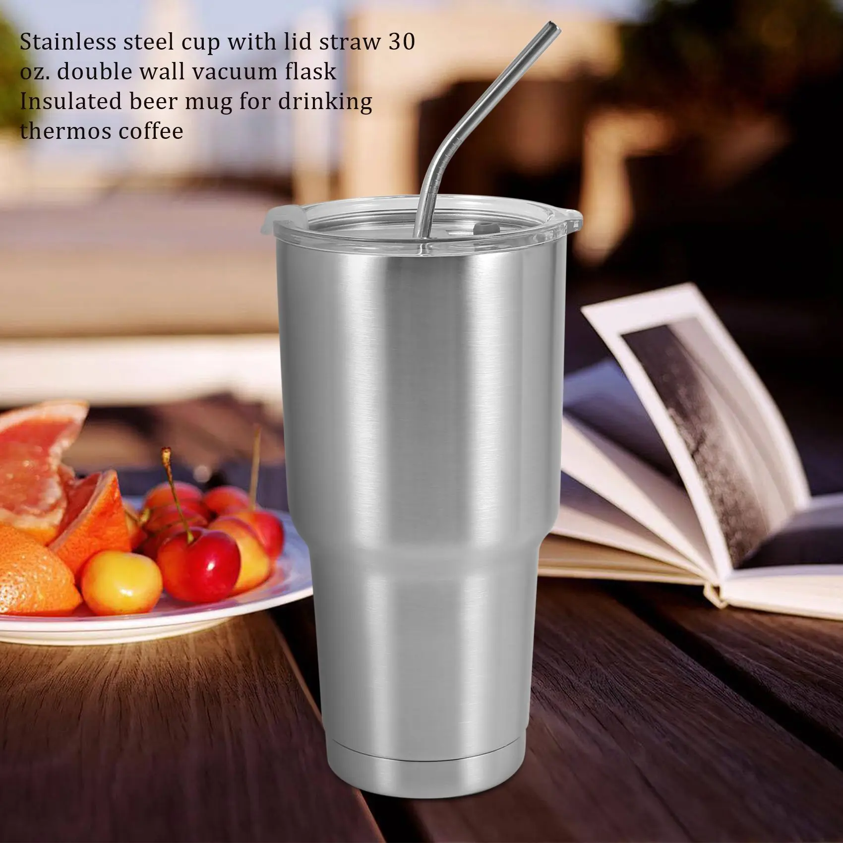 

Stainless Steel Tumbler Cup with Lid Straw 30 Oz Double Wall Vacuum Flask Insulated Beer Cup Drinking Thermoses Coffee