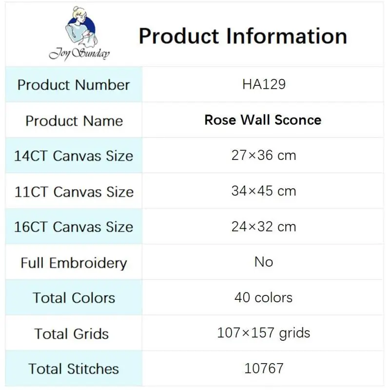 DIY Floral Pattern Rose Wall Sconce Cross Stitch Kit 14CT 16CT 11CT Printed Fabric Embroidery Sewing DIY Hand Needlework