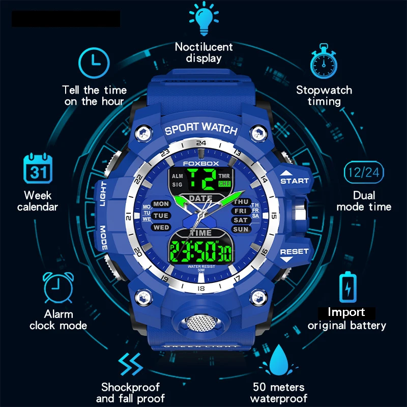 

Top Brand LIGE New Fashion Silicone Watch Men Quartz Watch Waterproof Dual Display Sports Chronograph Clock Military Watches