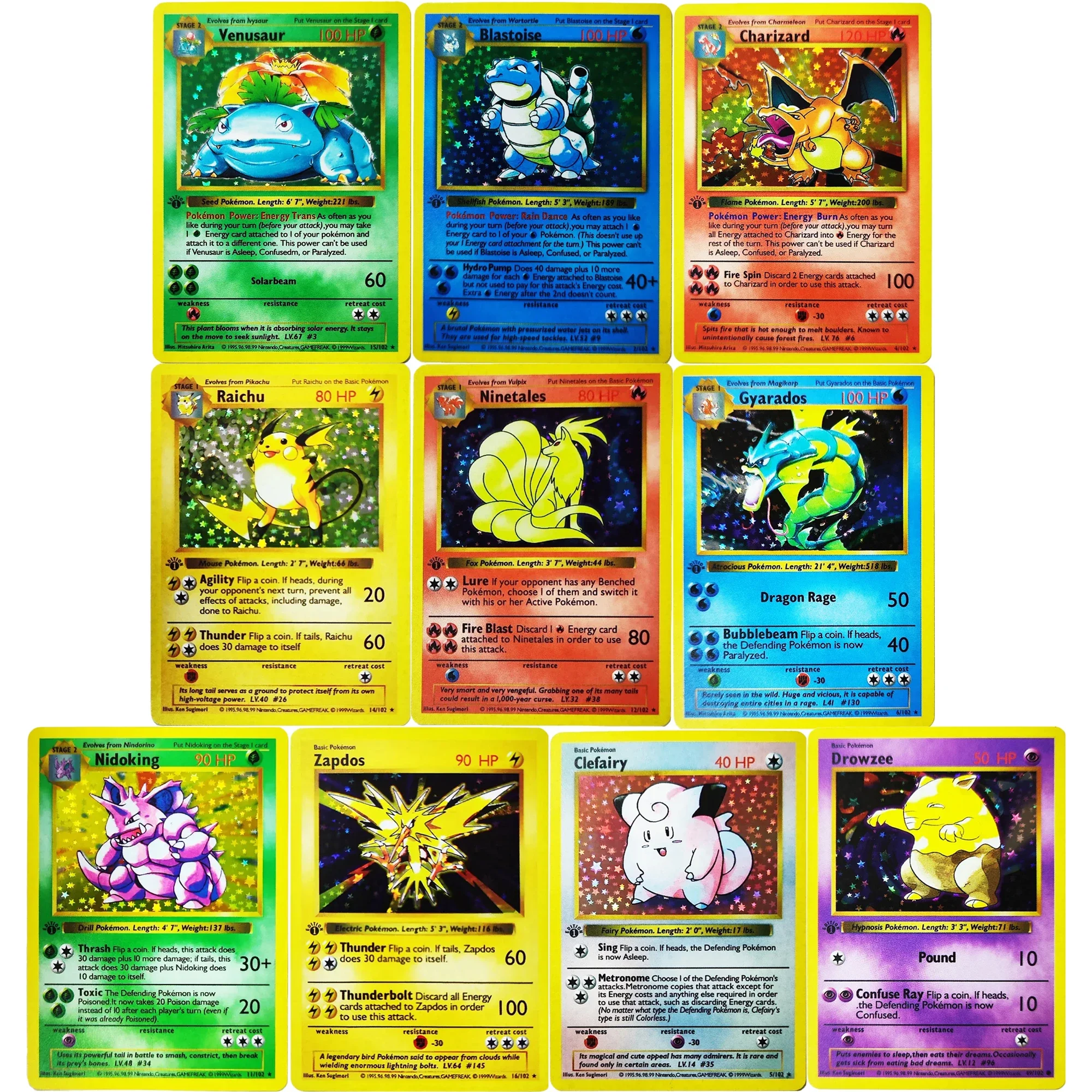 10Pcs/set Diy PTCG 1st Edition Charizard Venusaur English Flash Card Clefairy Gyarados Classic Game Anime Collection Card Toy