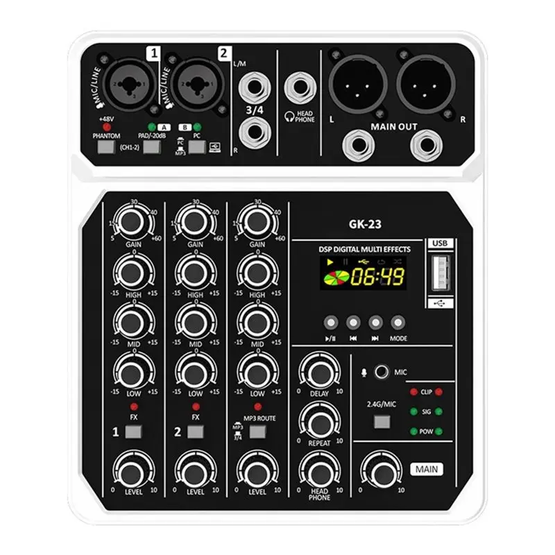 AT82-Professional 4채널 오디오 믹서 콘솔, 무선 마이크, 블루투스, USB 인터페이스 탑재, DJ, 가라오케, PC에 이상적