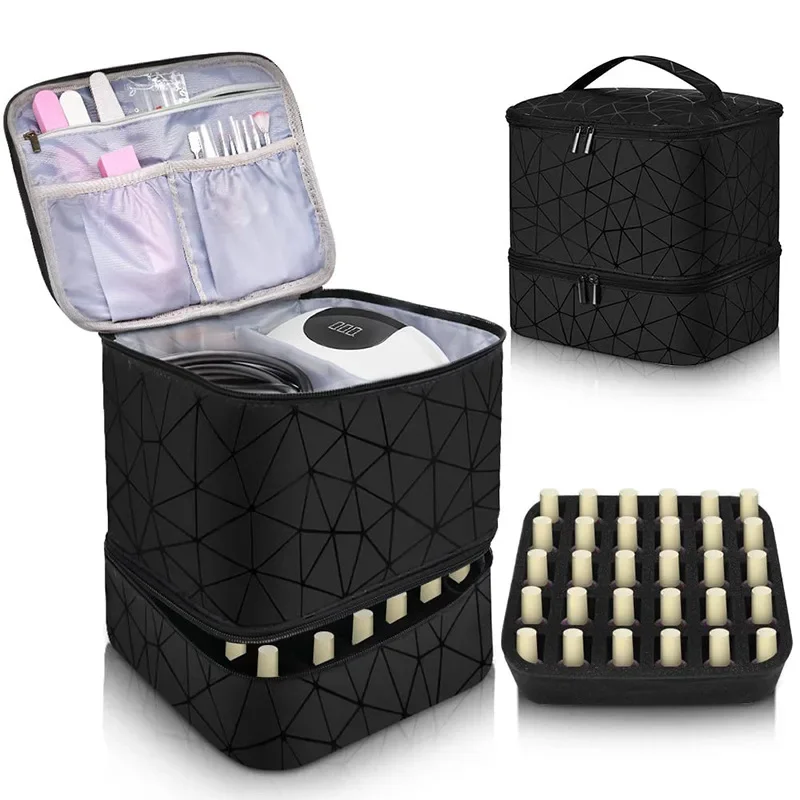 

Handle Travel Portable Polish Organizer For Handbag Oil Bag Nail Bag With Large Storage 30 Essential 2 Bottles Layer Cosmetic