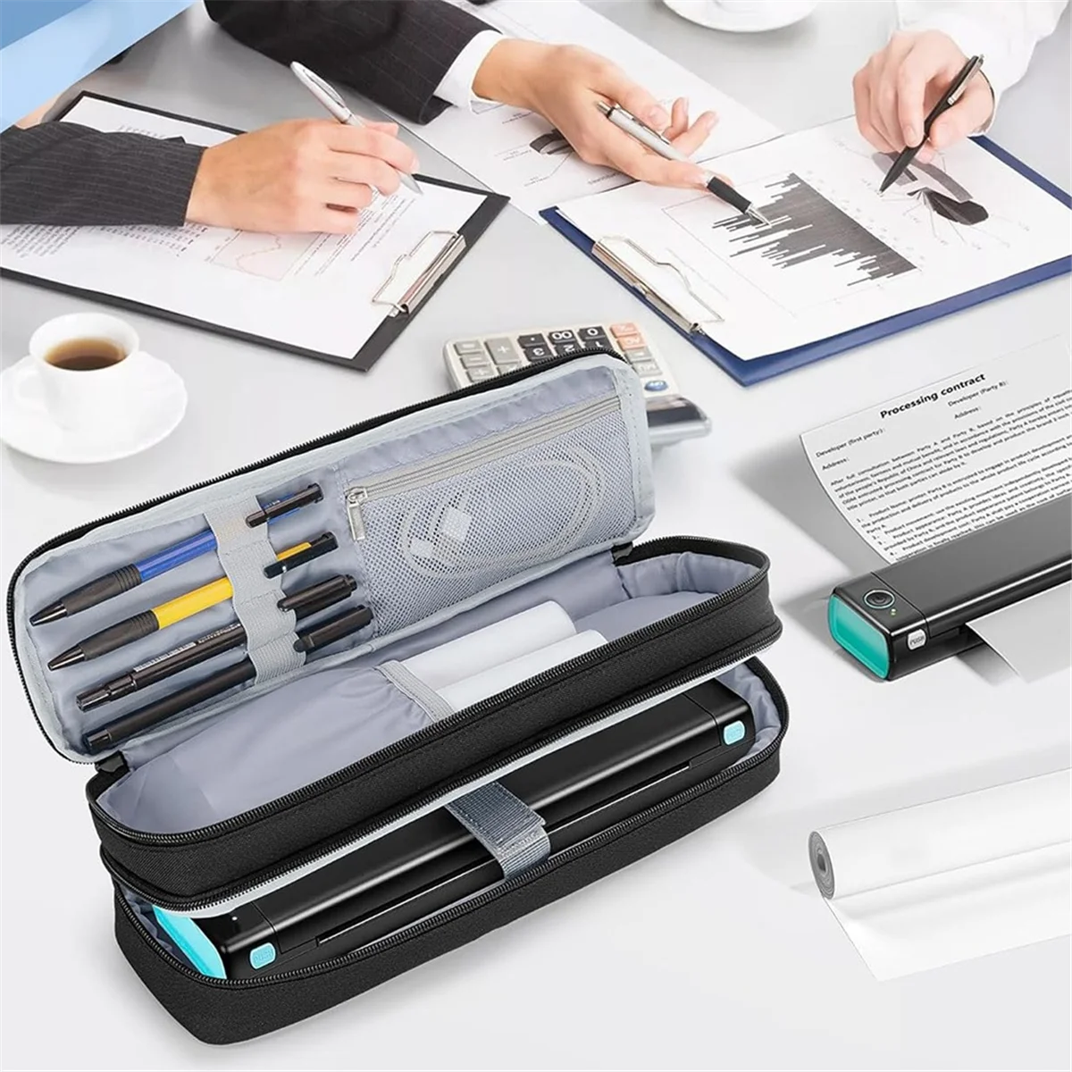 A04R-Portable Printer Case for Phomemo M08F, Itari M832, JADENS, Aixiqee, MUNBYN Double-Layers Mobile Printer Storage Bag