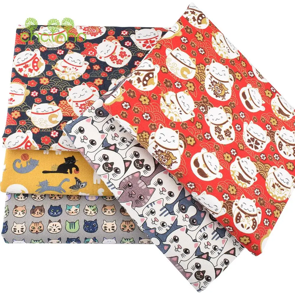 Chainho,Cotton Canvas Fabric,DIY Sewing Quilting Material,Cloth For Cushion,Curtain,Sofa Cover,Bag,Cute Cartoon Dog & Cat,15CF29