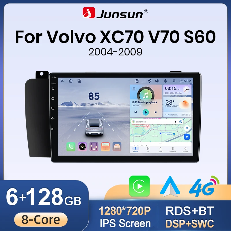 Junsun CarPlay inalámbrico para Apple Android Auto Radio de coche para Volvo XC70 V70 S60 2004-2014 GPS coche Multimedia 2din BT FM Radio 1
