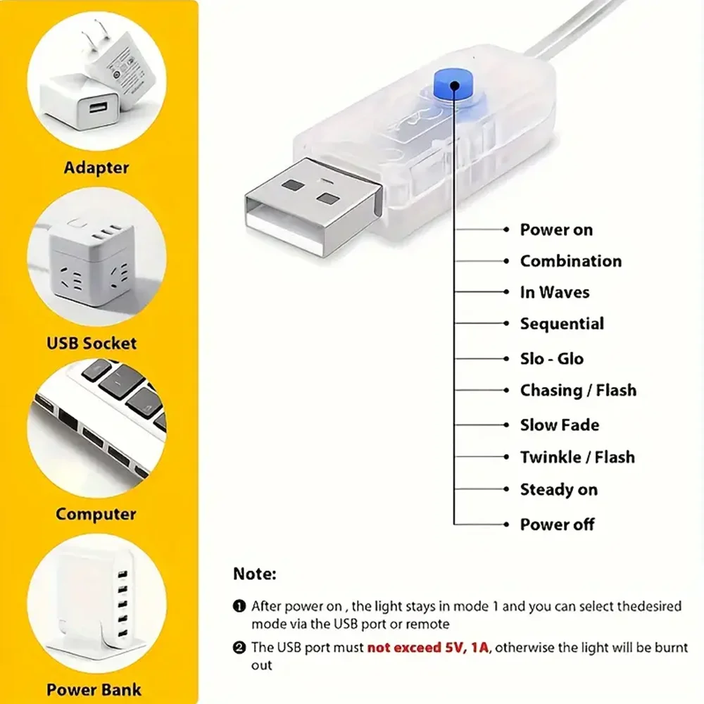 20m 200LED 8 Mode Remote Control LED Fairy Tale Light, USB Power Supply, Christmas, Halloween, Party, Camping, Gift Decoration