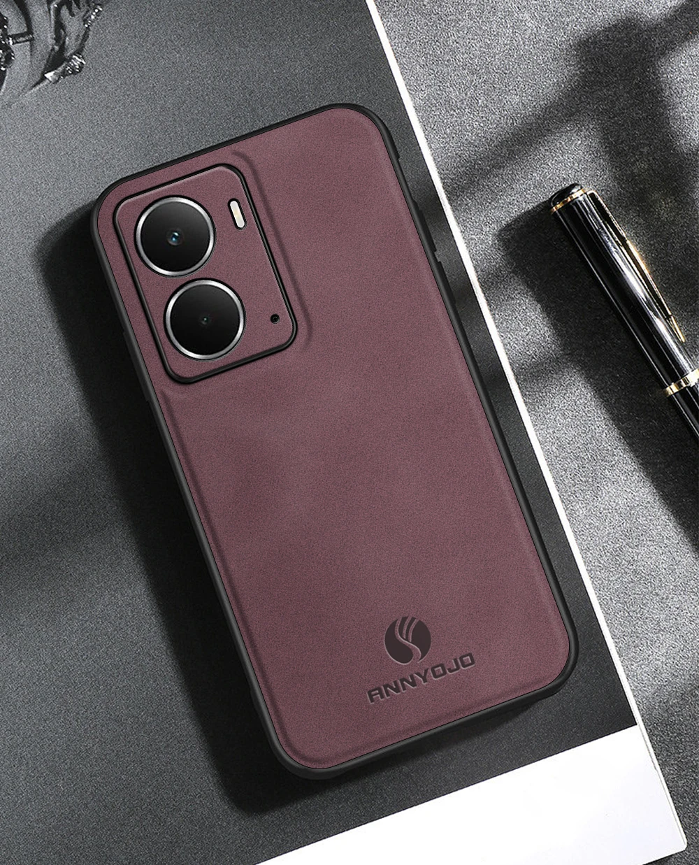 Matte Plain Leather Case with Built-in Car Mount Holder Cover