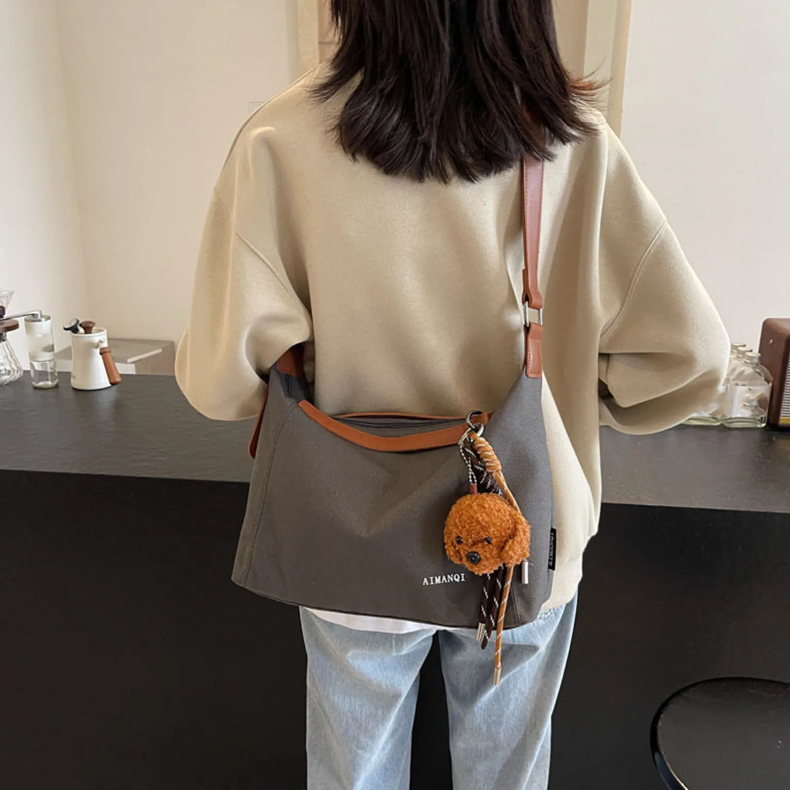 Women Canvas Underarm Shoulder Bag Adjustable Strap Shoulder Crossbody Bag with Zipper Large Capacity Tote Bag for Work Travel