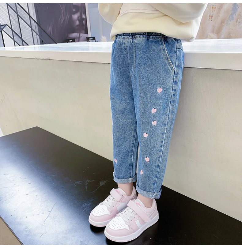 IENENS-بنطلون جينز كاجوال للفتيات الصغار ، بنطلون مستقيم ، قينط خصر مرن ، ملابس أطفال ، تمدد ، ربيع ، من 1 إلى 6 سنوات