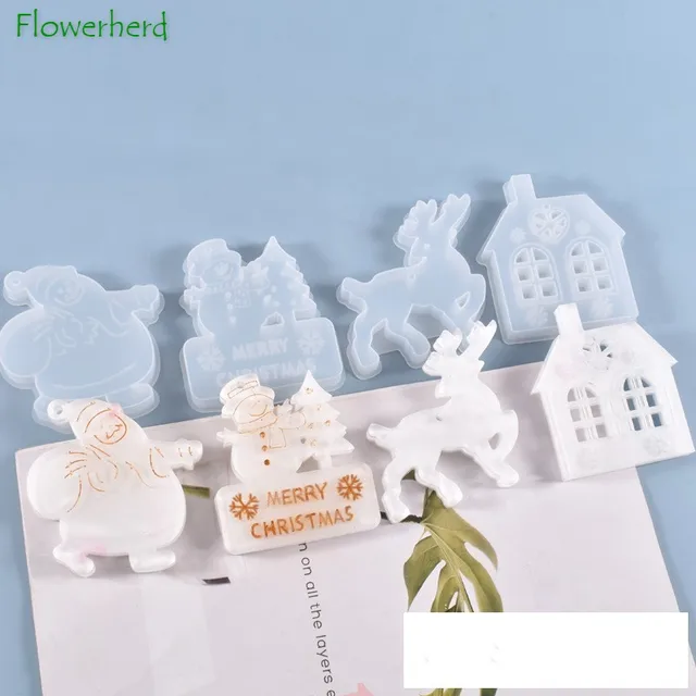 Diy Kristály Epoxi Gyanta Öntőformák Karácsonyi Dekoráció Jávorszarvas Mikulás Boldog Ház Függő Szilikon Penész Torta Díszítő Szerszámok - Image 6