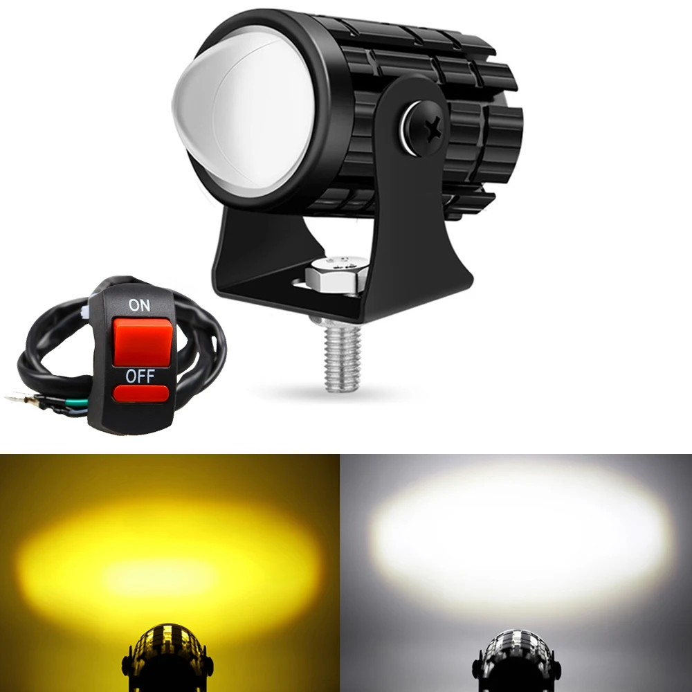 Motorcycle LED Headlight External lamp Projector Lens Dual Color ATV Scooter Driving For Racer Light Auxiliary Spotlight Lamp motorcycle led lights Lighting