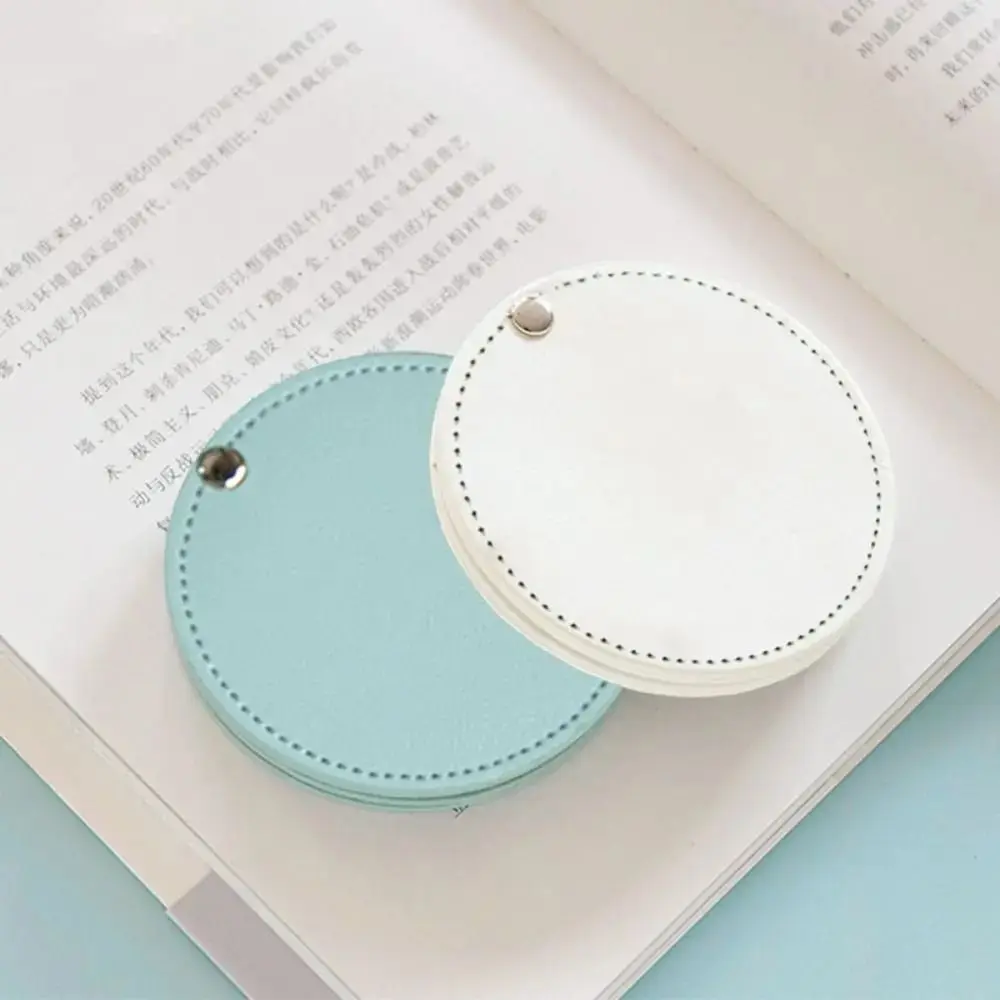 New Pu Leather Makeup Mirror Round Ultra-Thin Cosmetic Mirror Lightweight Solid Color Pocket Mirror