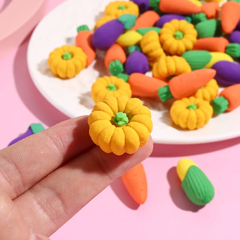 10Pcs/Lot Cute Vegetable Pencil Rubber 3D Kawaii Cartoon Pumpkin Corn Eggplant Carrot Erasers for Kids Stationery School Supplie 3