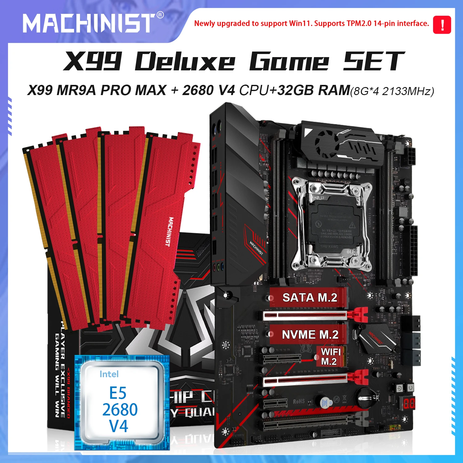 X99 デュアルCPUマザーボード Xeon E5 2680 v4 セット X99 Motherboard Set Dual CPU with E5 2680 V4 64GB DDR4 Ram 2400mhz