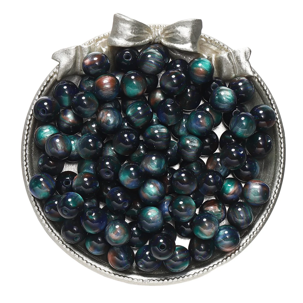 Glitter Cat Eye Resin Beads - Round Loose Beads