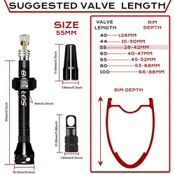 BUCKLOS CNC Aluminum Tubeless Bicycle Valve - Premium Presta Valve (BLACK-55MM)
