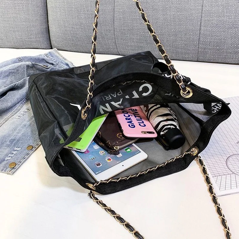 

Luxury Design Mesh Bag Transparent Beach Tote Bag Big 2023 Summer Shopping Bags Famous Designer Big Capacity Shoulder Hand Bags