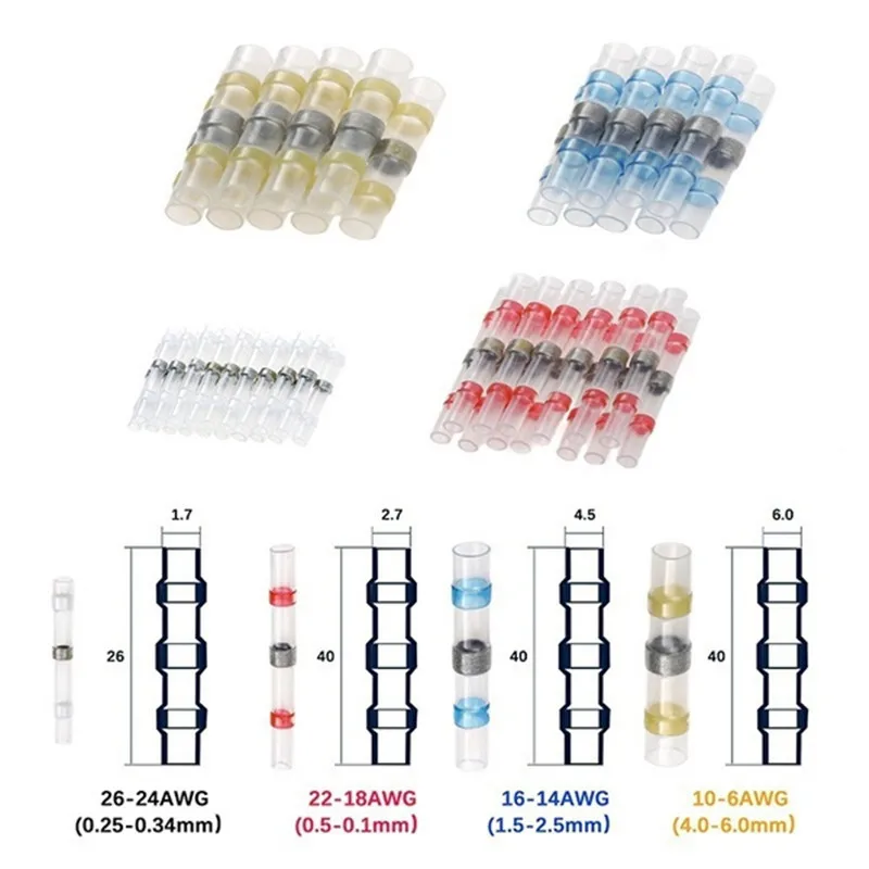 Heat Shrink Butt Crimp Terminals Waterproof Solder Seal Electrical Butt Connectors Wire Cable Splice Terminal Kit 50/300/800Pcs