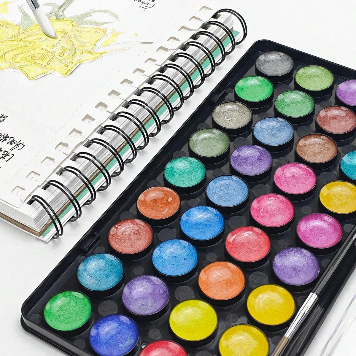 16/36 Colors Pearlescent Solid Watercolor Paint Set with Brush Pens Art Supplies, for Artists, Painting Lovers 6