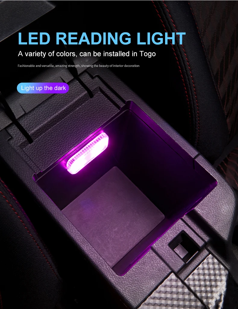 Mini LED light installed near car console