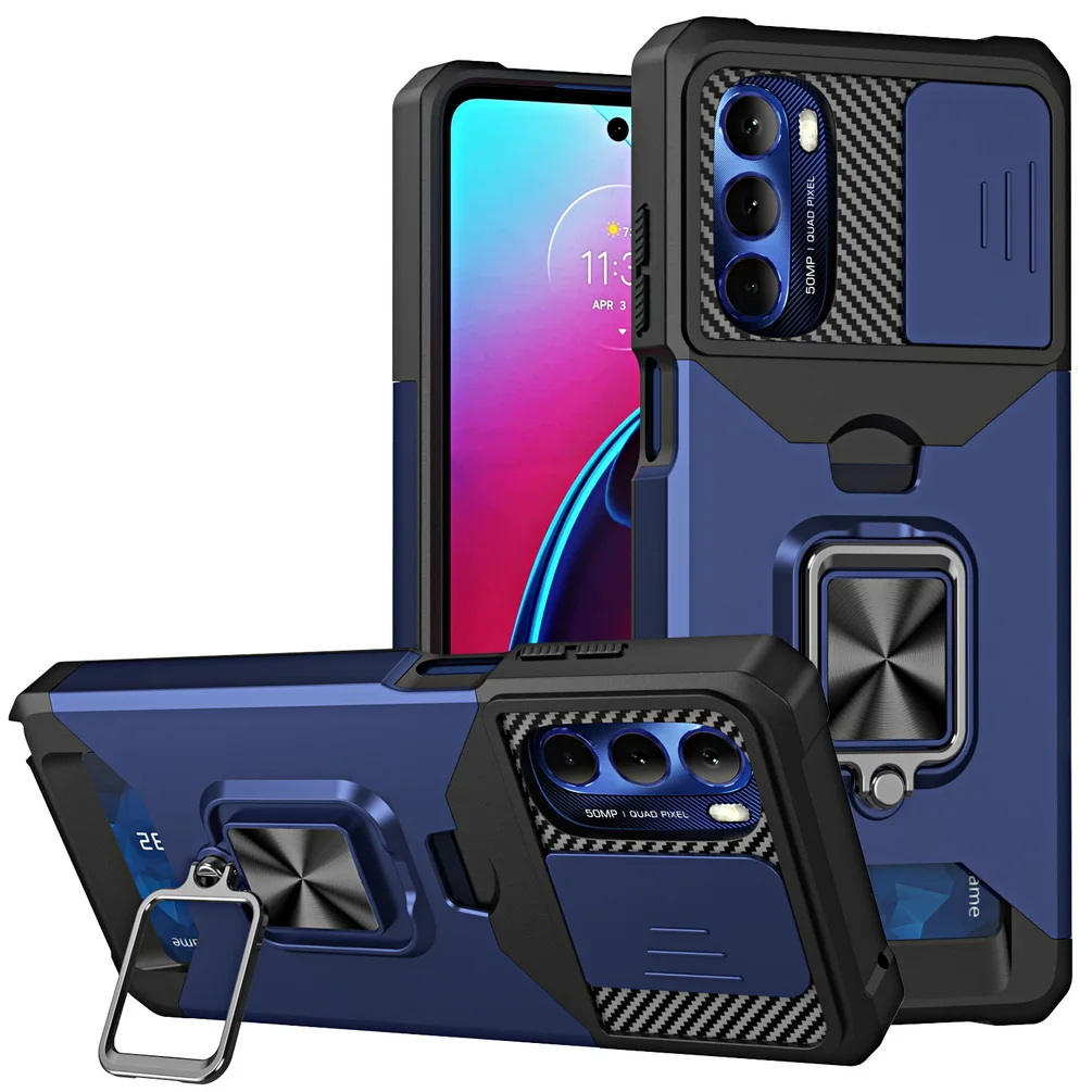Slot Per Schede Custodia Protettiva Per Fotocamera Con Anello Per Dito Per Moto G Stylus 5G 5G 2023 G Play Moto G Pure Play 2023 Armor Hybrid Cover