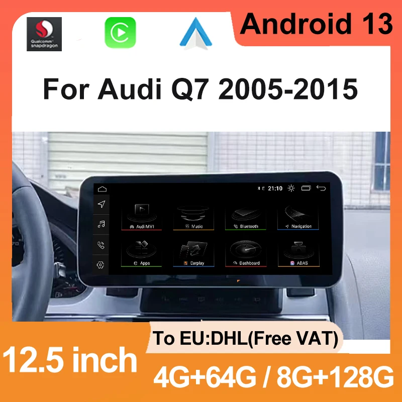 

GPS Navigation Qualcomm 665 12.5" Android 13 Head Unit Wireless Apple Carplay 128G Multimedia Player For Audi Q7 2005-2015