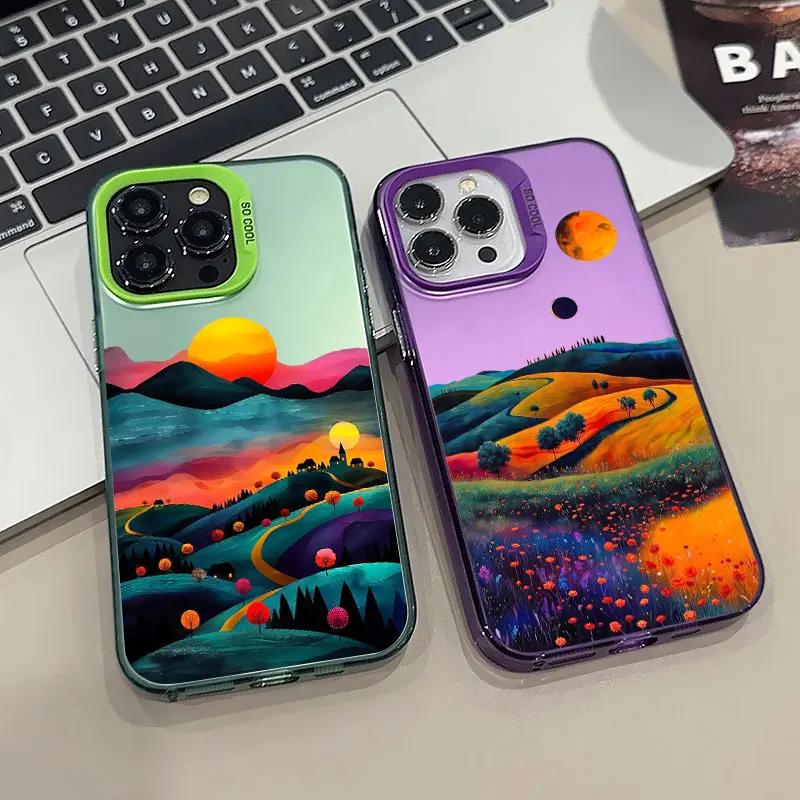 Yellow Sunset Mountain Shockproof Matte Laser Phone Case - Natural Scenery Protective Cover