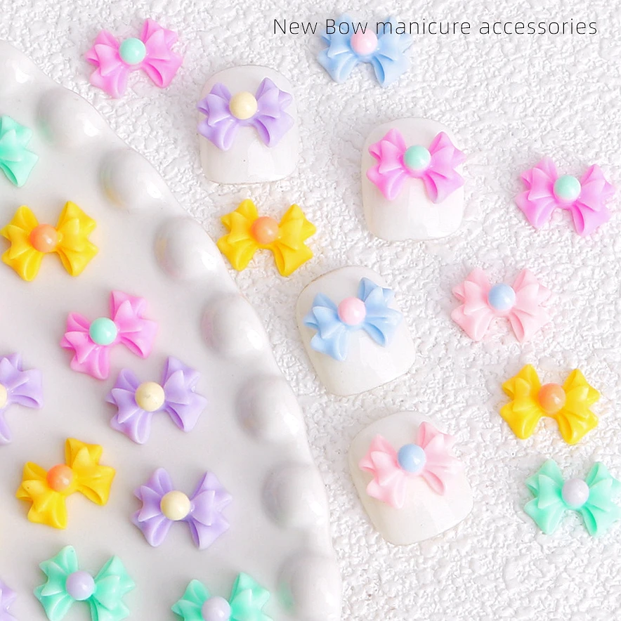 

50PCS Sweet Girl 3D Nail Art Bow Charms Luminous Resin Bowknot Accessory Parts For Manicure Nails Decoration Design Supplies