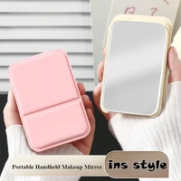 Desktop Makeup Mirror Solid Color PU Leather Simple Portable Handheld Makeup Mirror Foldable Student Compact Cute Pocket Mirror 1