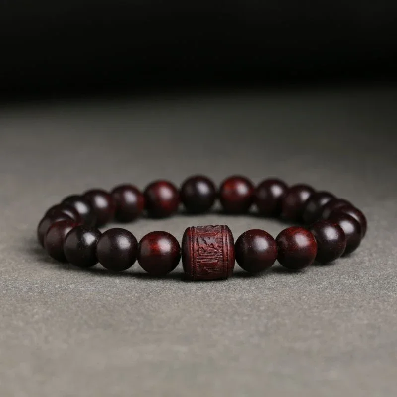 

Natural Indian Pterocarpus Santalinus Bracelet Buddha Beads Men's Vintage Six Word Mantra Lucky Beads Bracelet Crafts Rosary