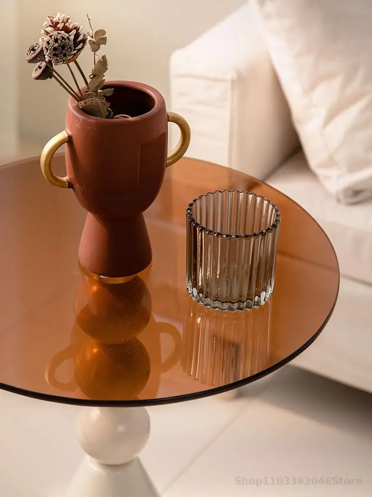 European Style Coffee Table Sofa Side Table Light Luxury Tea Coffee Simple Living Room Glass Design Corner Round