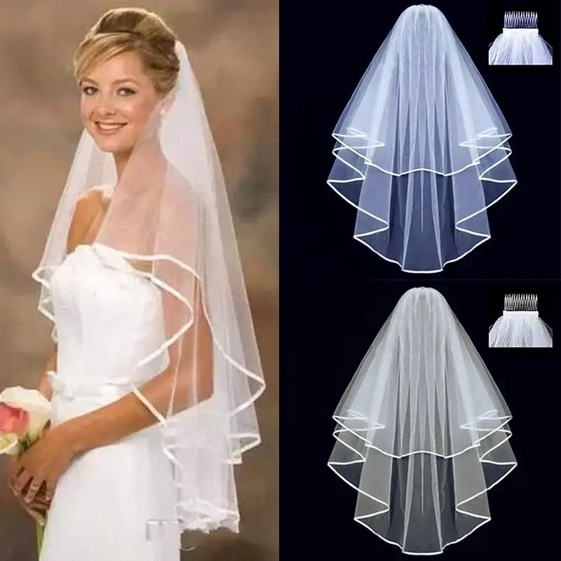 

Short Tulle Wedding Veils Two Layer With Comb White Ivory Bridal Veil for Bride for Marriage Wedding Accessories