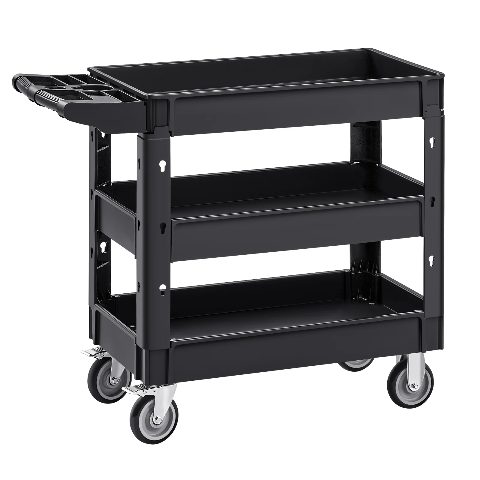 SucceBuy 2/3 Shelf Utility Service Cart Dolly with 360° Swivel Wheels Ergonomic Storage Handle for Warehouse/Garage/Cleaning