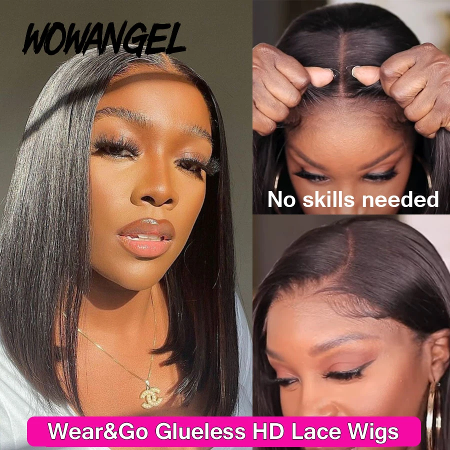 Glueless Wigs 5x5 Hd Lace Closure Wig Straight Short Blunt Cut Bob Wigs