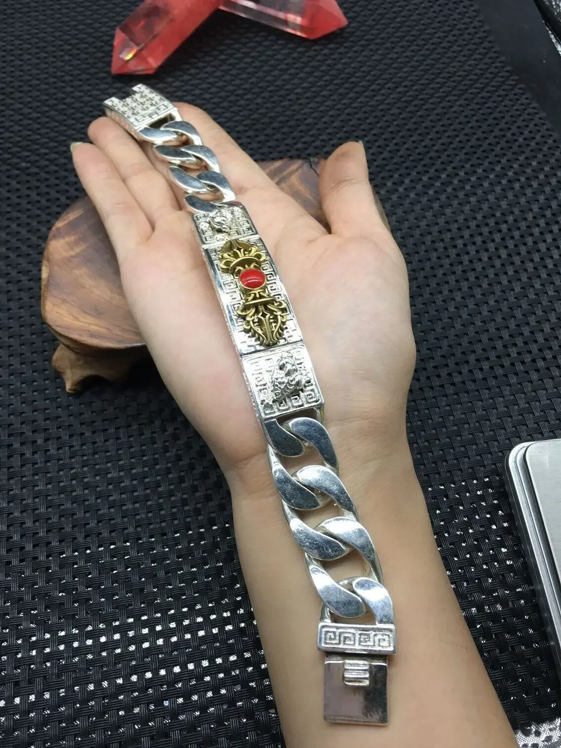 

22cm Chinese Miao silver bracelet with silver falling Magic pestle bracelet gift