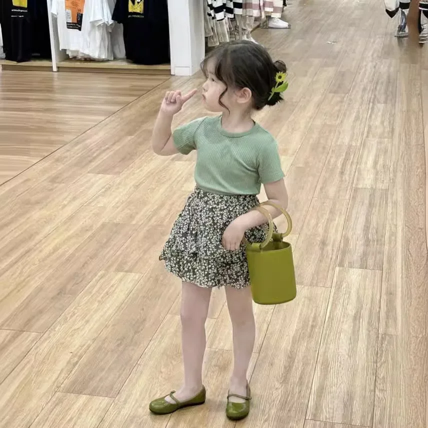여아용 시폰 플로랄 하프 스커트, 아동복, 한국 스타일 패션, 올매치 짧은 스커..