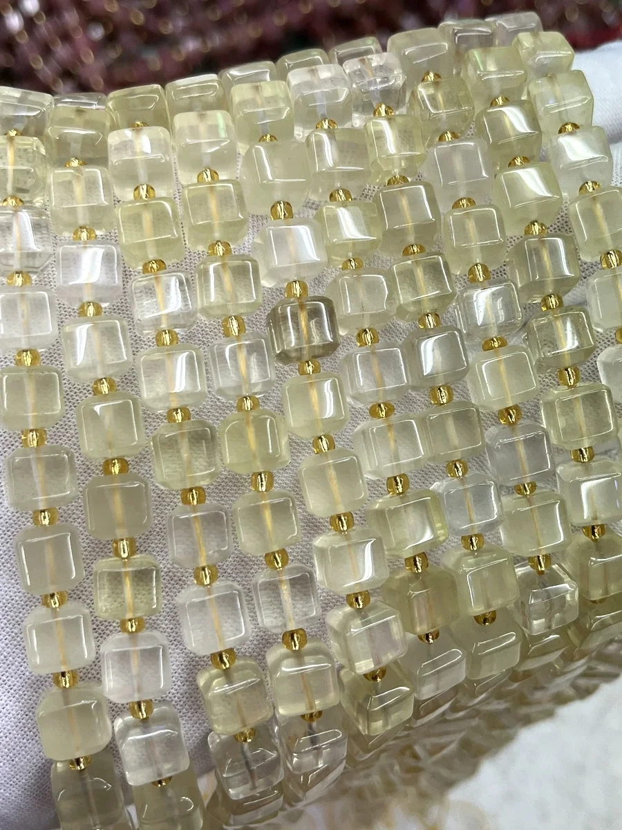 Natural lemon crystal loose bead square For Jewelry Making DIY Necklace Bracelet 15'' 8mm