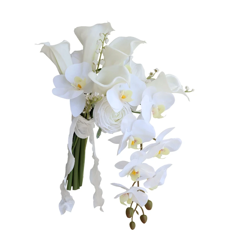 Whitney Wedding Collection Large Calla with Pure Moth Orchid Cascading bridal bouquet centros de mesa para boda