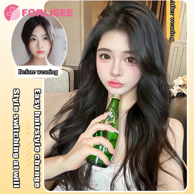 FORLISEE 23-Inch Korean-style S-slit Long Curly Hair Synthetic Natural Middle-parted Curly Chemical Fiber Heat-resistant Wig 2