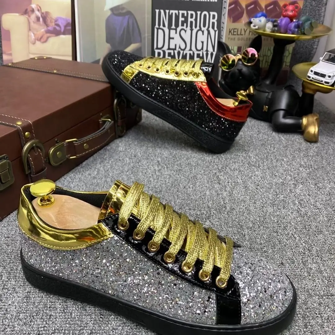

New personalized shiny sequins autumn European men's shoes, men's fashion trend, popular versatile casual board shoes