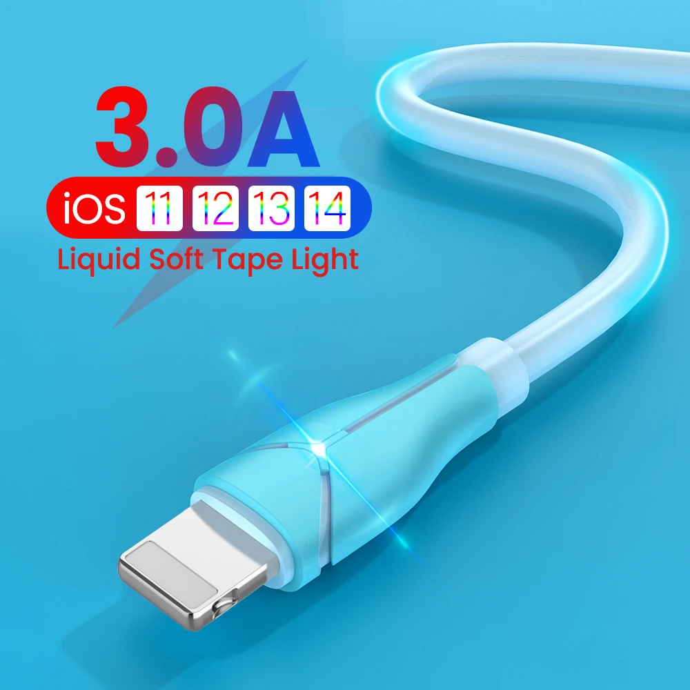 3A Liquid Soft Glue Fast Charging USB Cable For iPhone USB A To 8 Pin