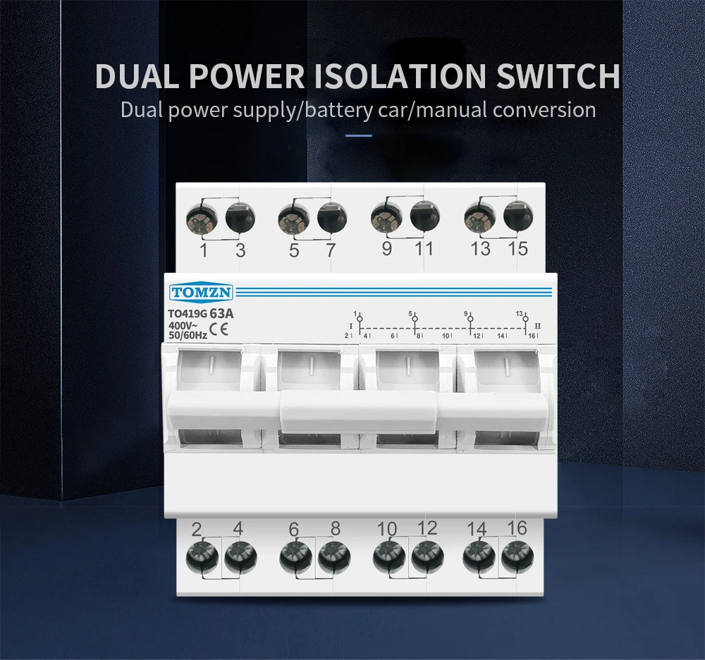 Description Picture 2 of item4P 63A TOMZN MTS Dual Power Manual Transfer Isolating Switch  Interlock Circuit Breaker