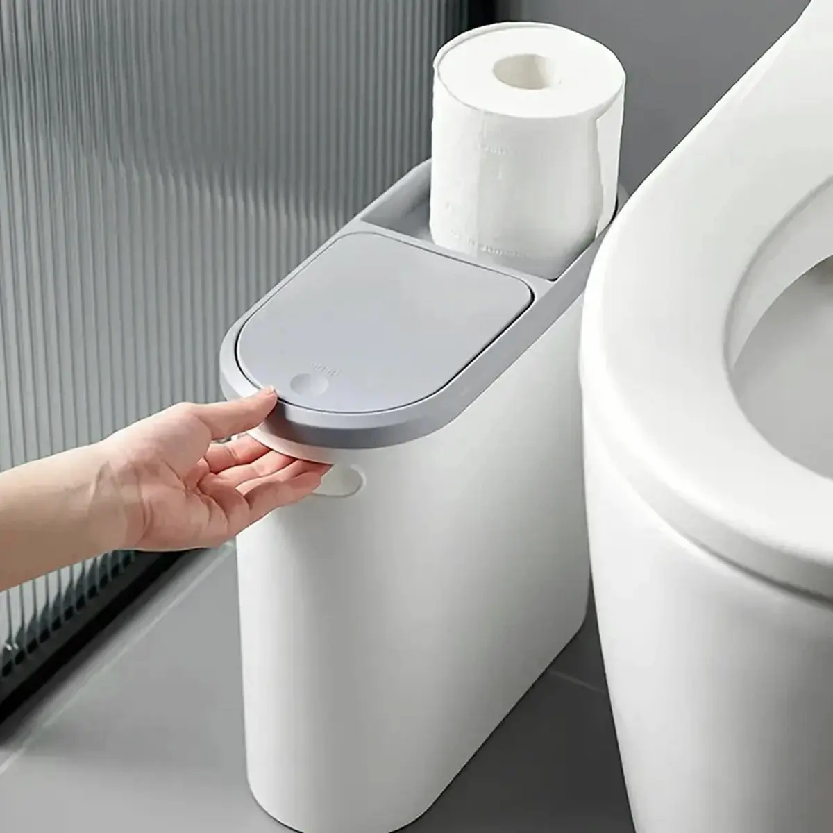 טופ ! סל זבל עם מכסה, סל דק פלסטיק לחיסכון במקום למטבח ולסלון, סל פסולת בעל נפח גדול ומסוגנן