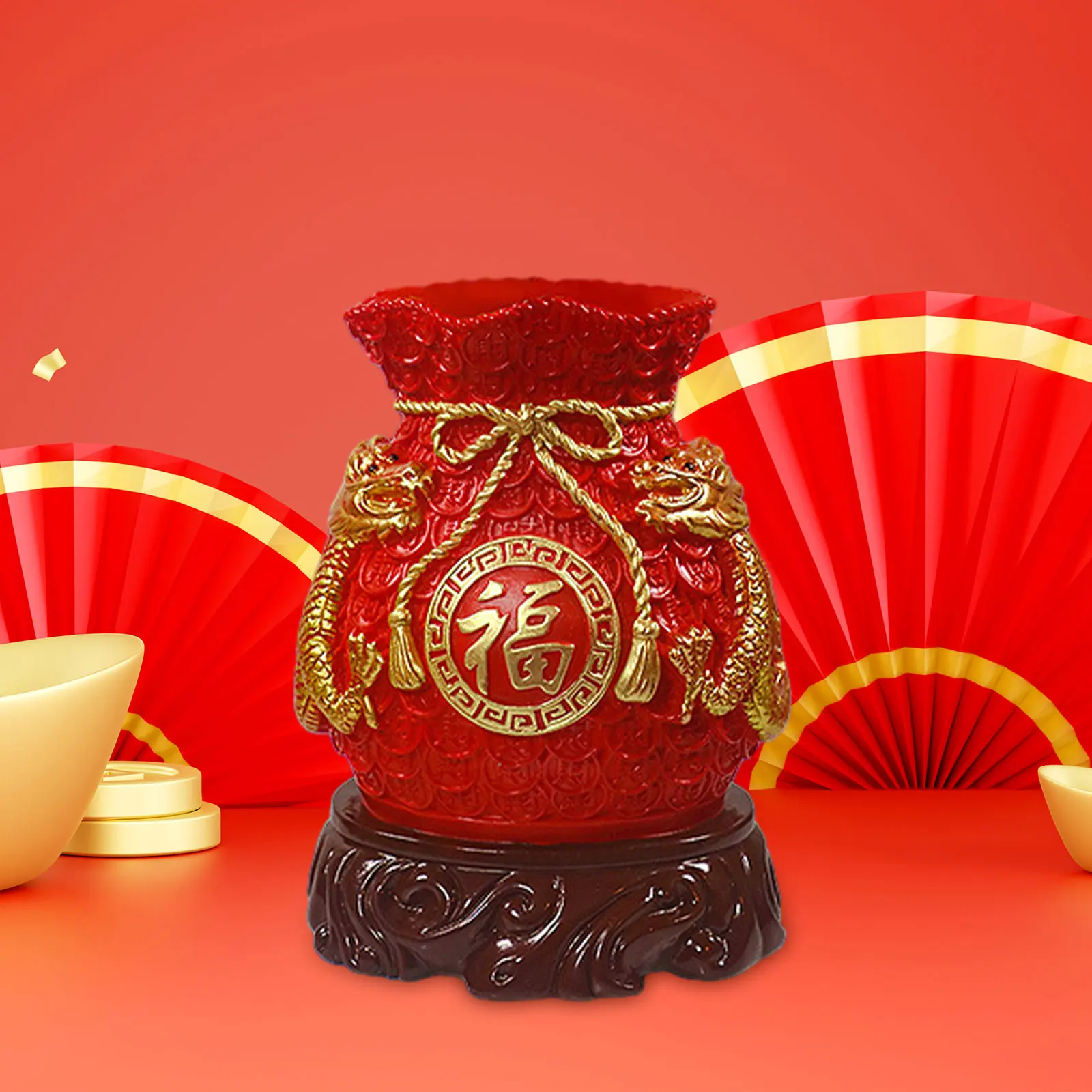 Spring Festival Purse Bag Feng Shui Vase Ornament Decorative Sculpture Planter Pot Resin Material for Bedroom Multipurpose