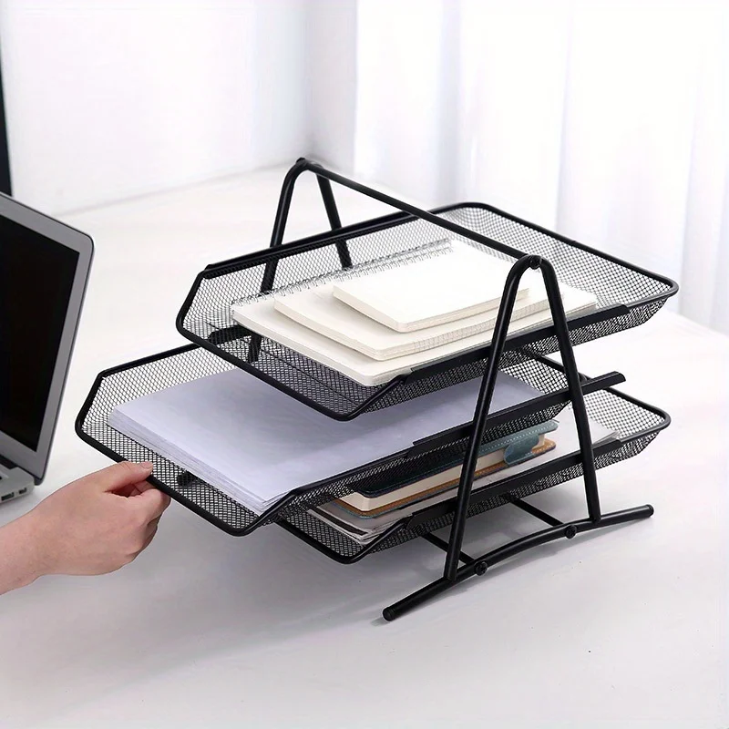 Tieyi three-layer file tray office supplies desktop A4 metal storage management rack iron mesh multifunctional file rack desk organizer storage organizer file folder organizer