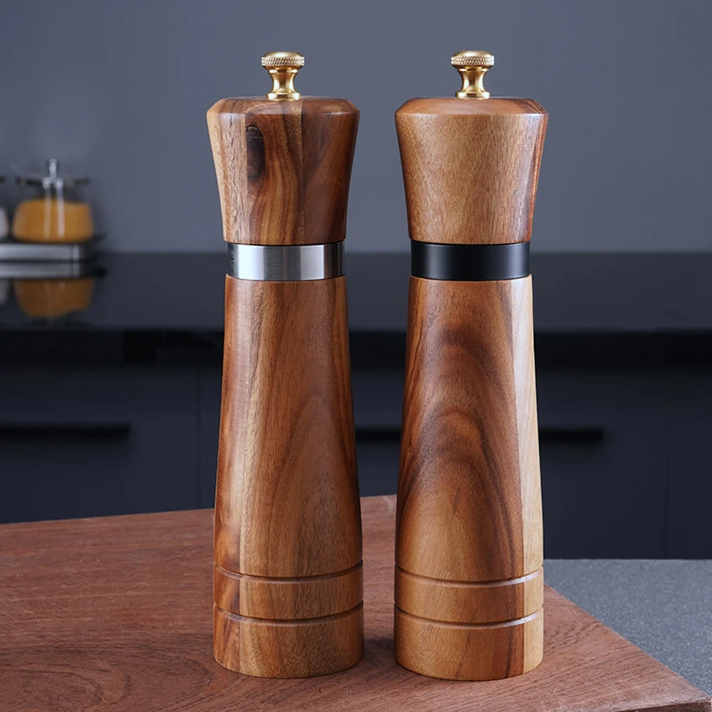 Sal de Madeira e Pimenta Moedor Conjunto Grande Recarregável Moinho Shaker Fácil Aspereza Cerâmica Ajustável