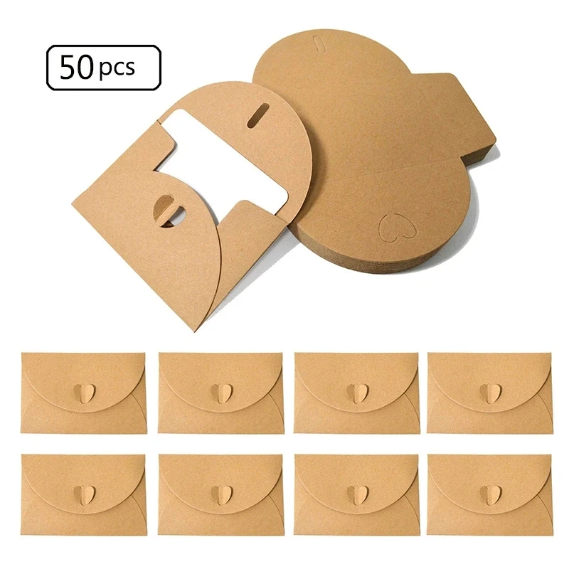 Blank Gift Card Envelopes Heart Closure Vintage Blank Note Card Set Greeting Wedding Party Invitation 50pcs 50pcs greeting cards wedding invitations wedding envelopes