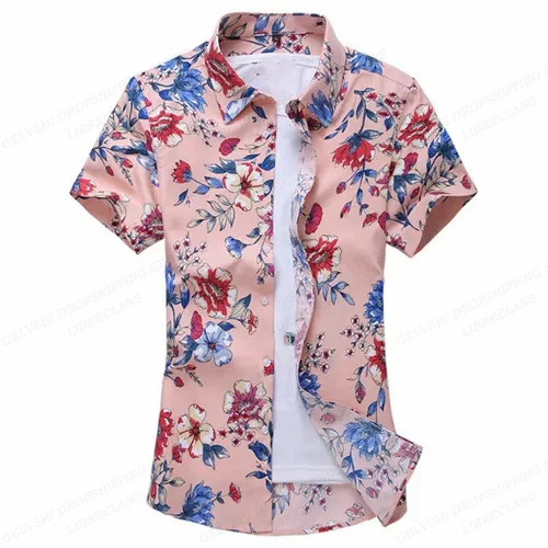 Summer Floral Hawaiian Shirts Men Fashion Short Sleeve Shirt Flower Blouse Turn Over Collar Casual Lapel Camisas Men's Clothing 5