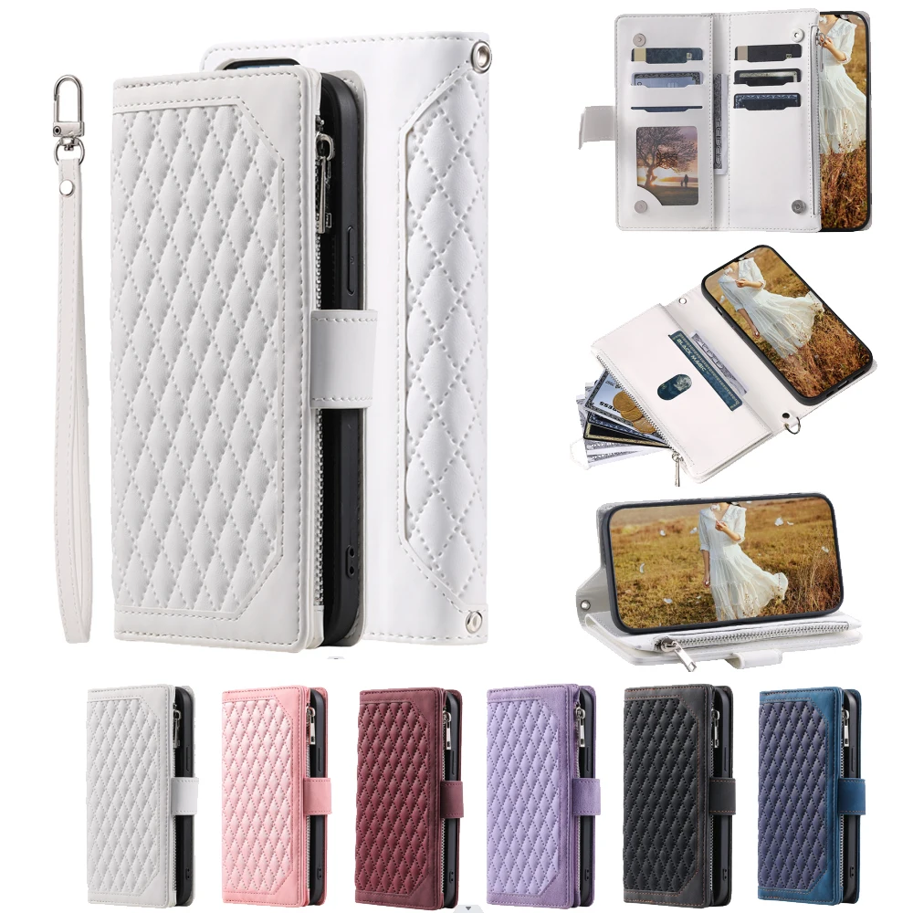 Fashion Zipper Wallet Case For Xiaomi Mi 11 Lite Flip Cover Multi Card Slots Cover Phone Case Card Slot Folio with Wrist Strap